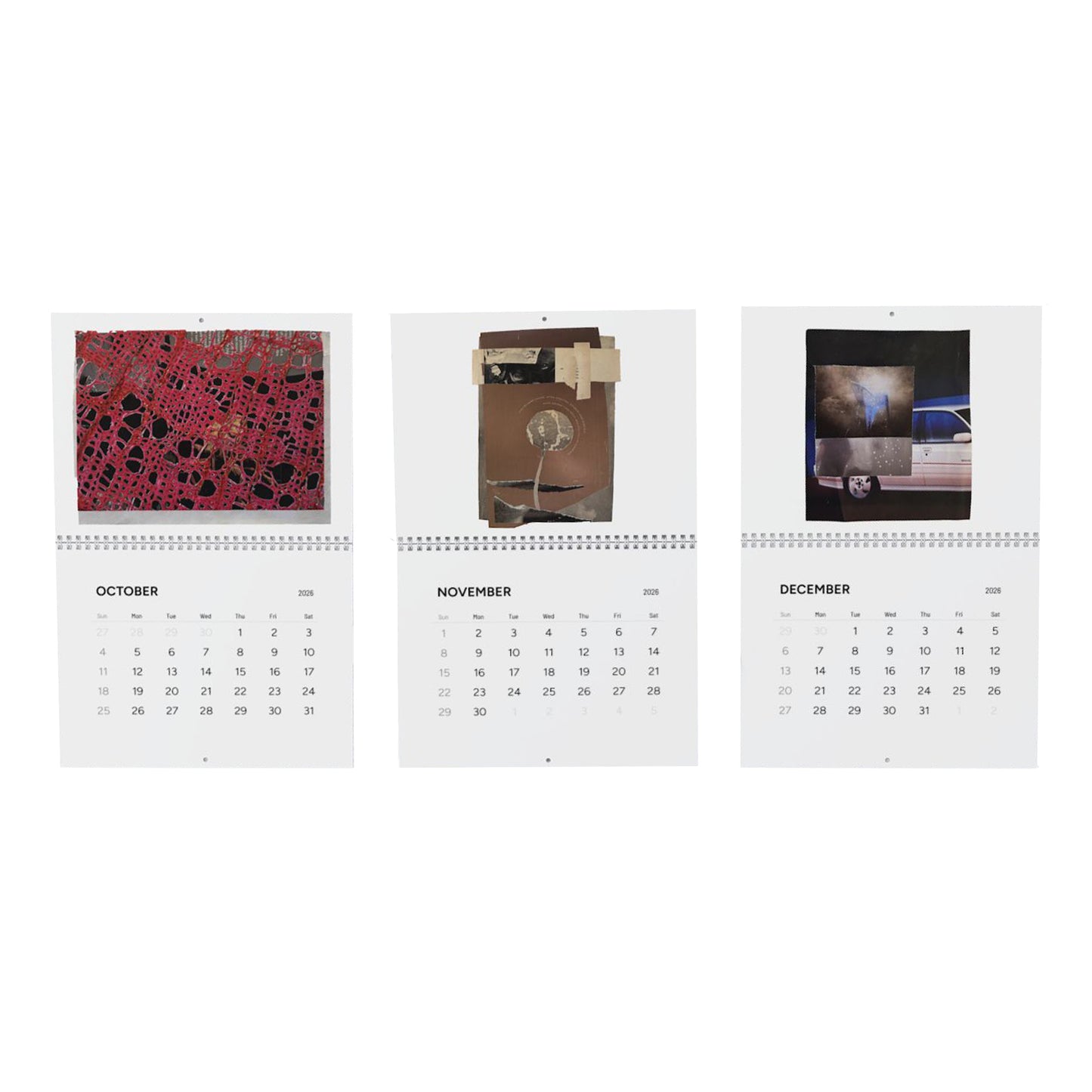 Glued collage calendar 2026