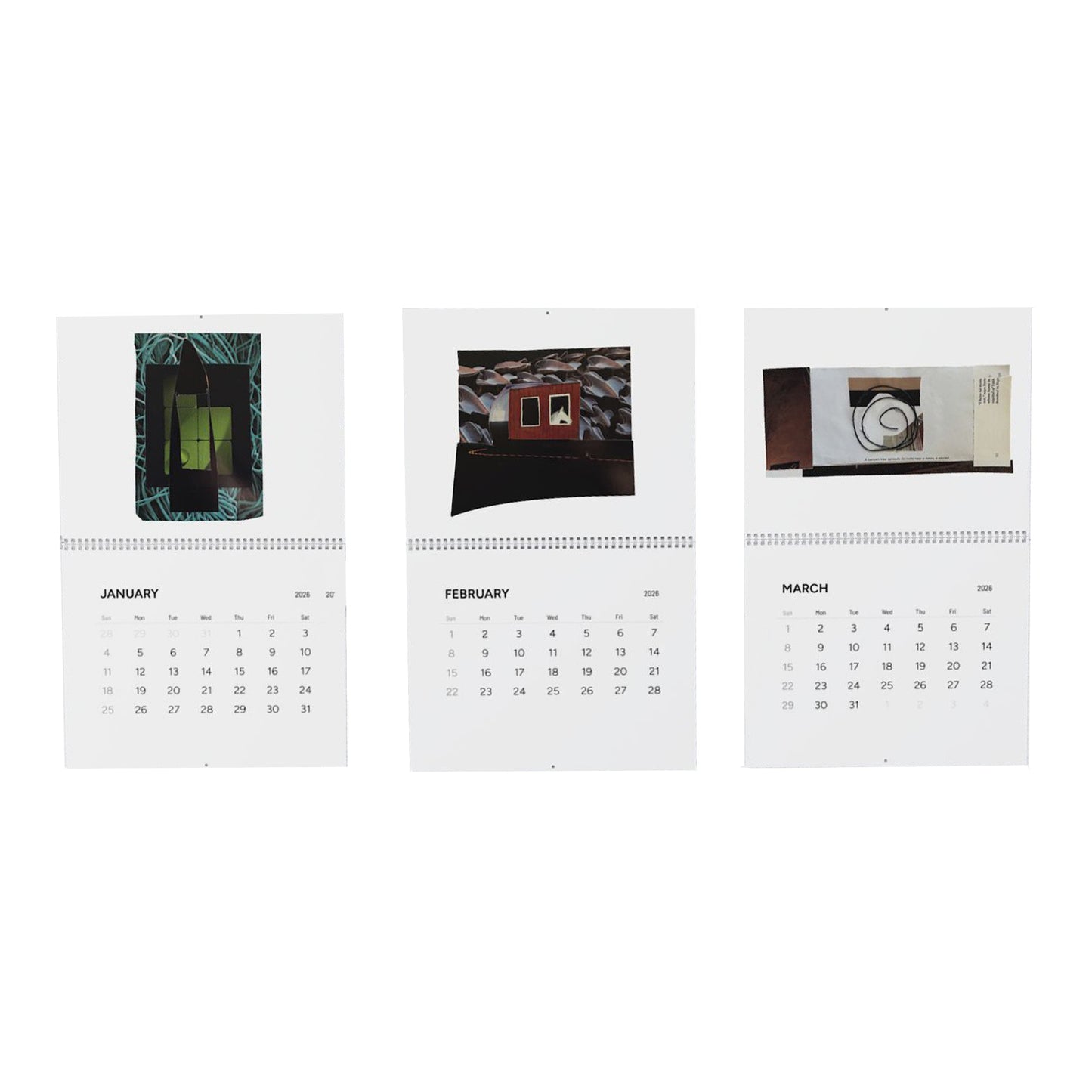 Glued collage calendar 2026