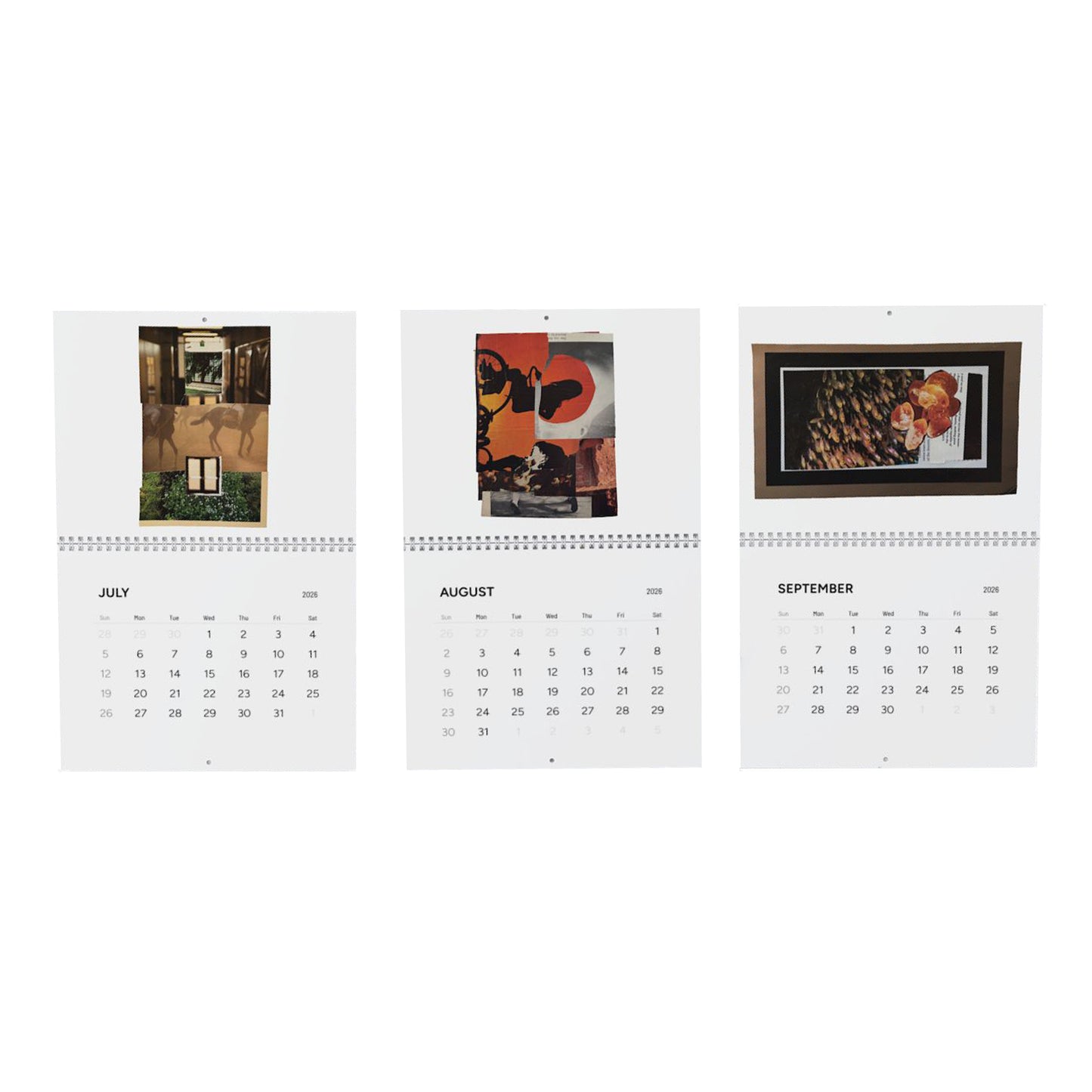 Glued collage calendar 2026