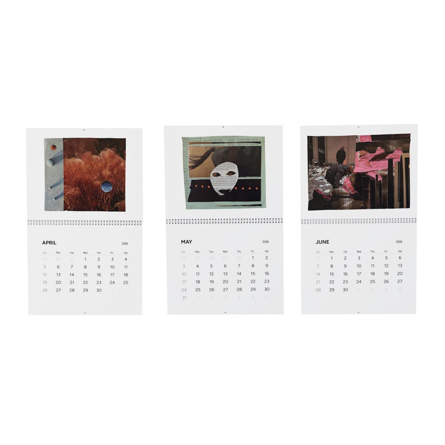 Glued collage calendar 2026